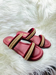Milli Collections Black Velvet & Rhinestone Double-Strap Slides - Article 444