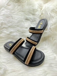 Milli Collections Black Velvet & Rhinestone Double-Strap Slides - Article 444