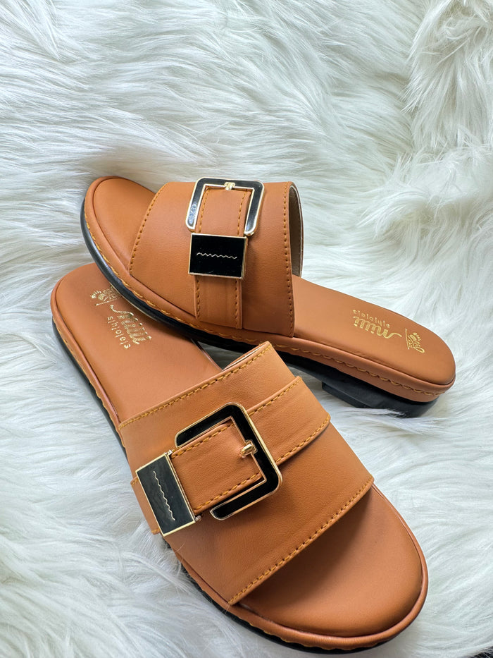Milli Collections Women's Mustard Buckle Slide Sandals - Article 418